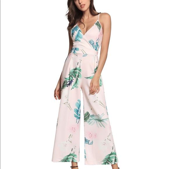 B2G1♦️Pink Floral Back Tie Wide Leg Jumpsuit - Picture 5 of 8